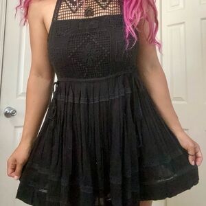 Free People Black Pleated Halter Mini Dress